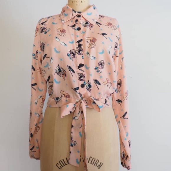 ModCloth F21 Novelty Hair salon blouse - Picture 3 of 3